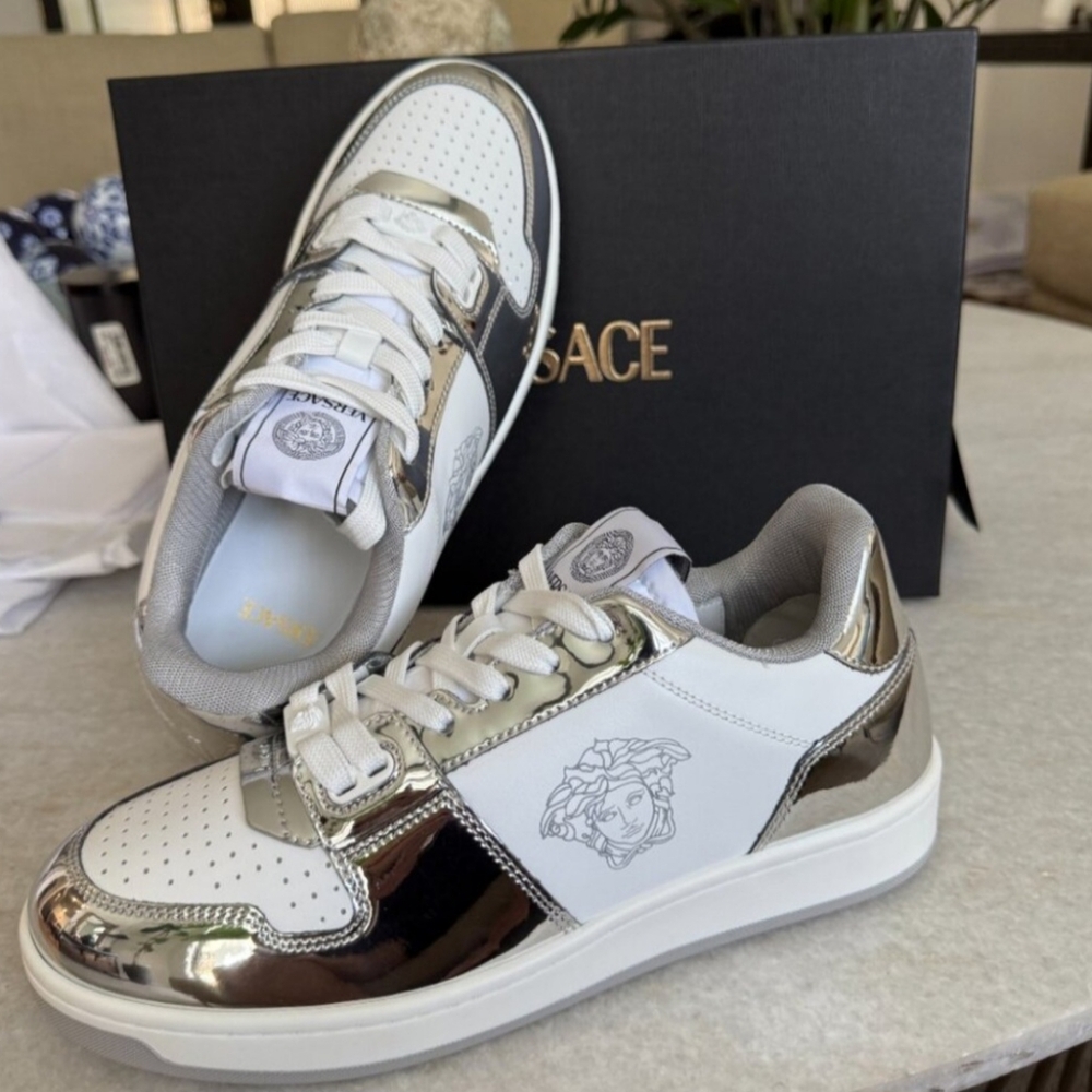 Versace Medusa Mens Leather White/Silver Sneakers Mens Size 10 US - Picture 11 of 15